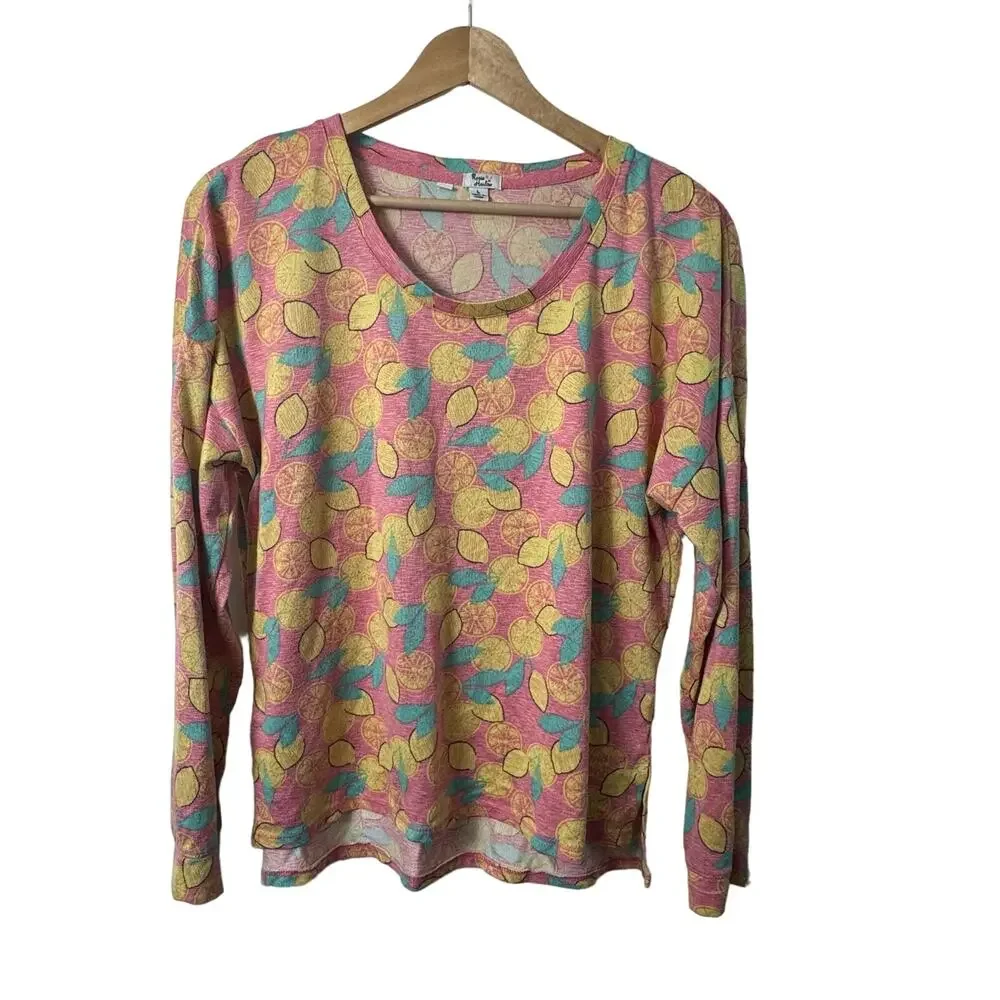 Rosie Harlow Pink Lemon Pajama Top Size Large